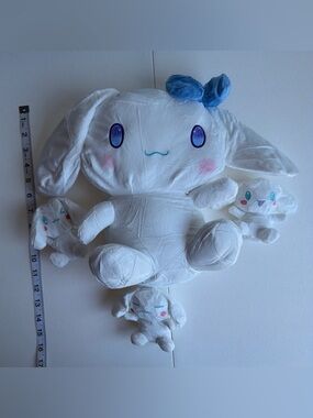 White Plush Bunny with Blue Bow - Cute Kids Stuffed Animal cinnamon roll
